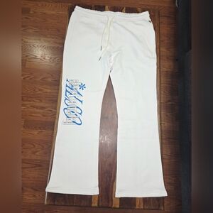 White Sweatpants with Blue Graphic From ALMOST SOMEDAY